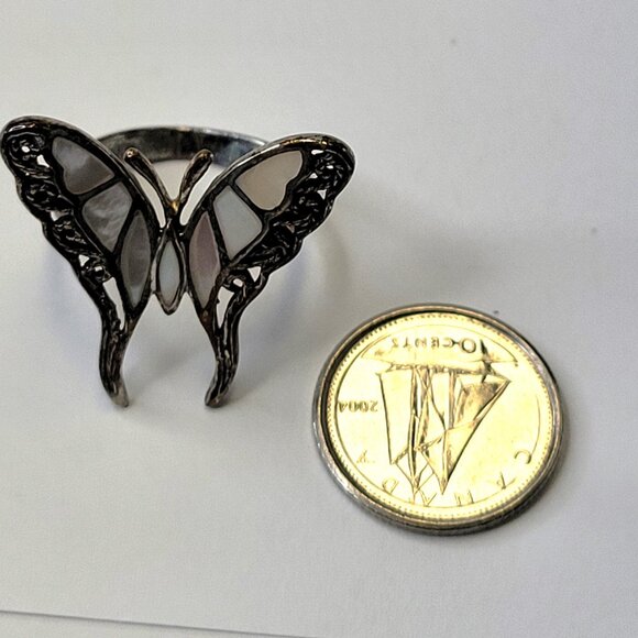 Silver and MOP Butterfly Ring 925 Sterling Silver, Butterfly Filigree Size 5.25 - Picture 12 of 15